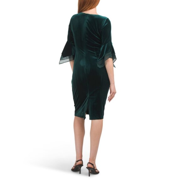 ADRIANNA PAPELL Hunter Three-quarter Ruffle Sleeve Velvet Midi Dress - Picture 2 of 2